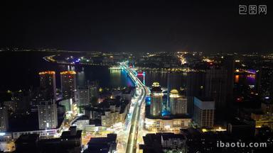 湖北襄阳城市夜景交通航拍